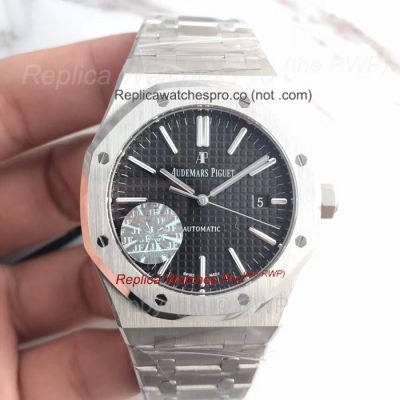 Copy Audemars Piguet Royal Oak Black Face Stainless Steel 41mm Wristwatch